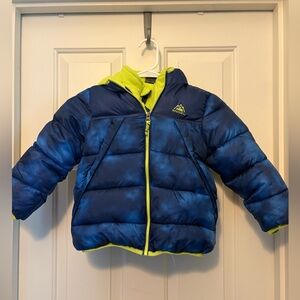 Snozu Kids Fleece Lined Hooded Winter Puffer Jacket - Sz 5 - Blue/Lime
